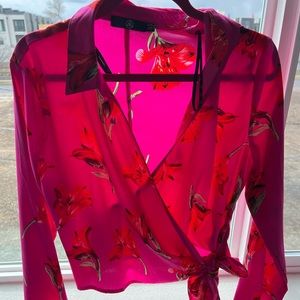 Silky floral pink wrap top from Missguided. US size 6